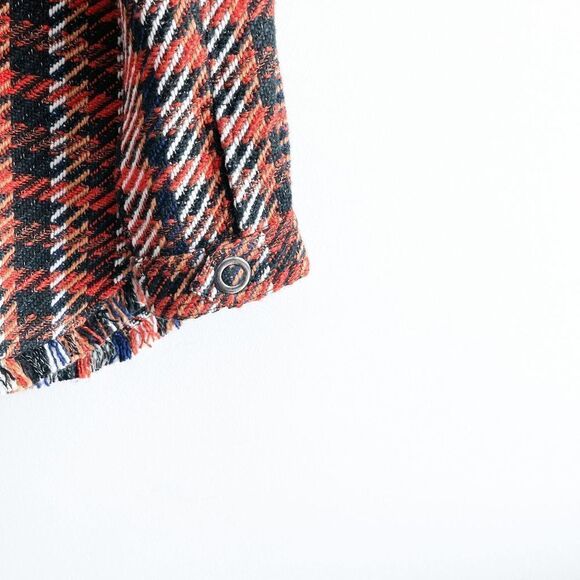 BB Dakota Steve Madden Womens Tweed Jacket Plaid Button Front Orange Large - Picture 3 of 8